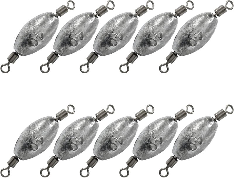 Uenhoy Fishing Weights Inline Trolling Fishing Sinker Tackle with Inner Swivels, Oval Drop Casting Fishing Weight Sinkers - Image 1